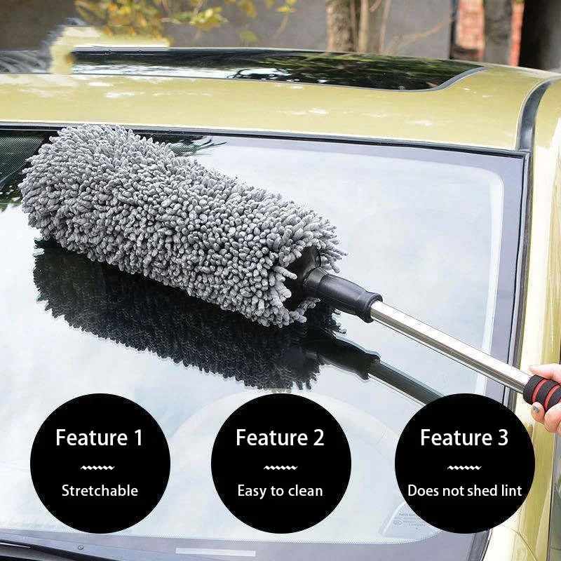 Car Body Duster Retractable Wax Dust Wash Mop Car Tyre Wheel Brush Wet And Dry Dual Use Handle Dust Remover