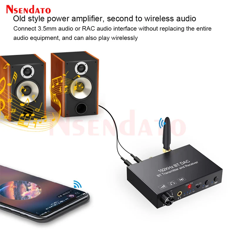 192k Wireless Bluetooth-compatible V5.3 DAC Digital Coaxial Toslink To Analog RCA 3.5mm Audio Converter Adapter For TV PC