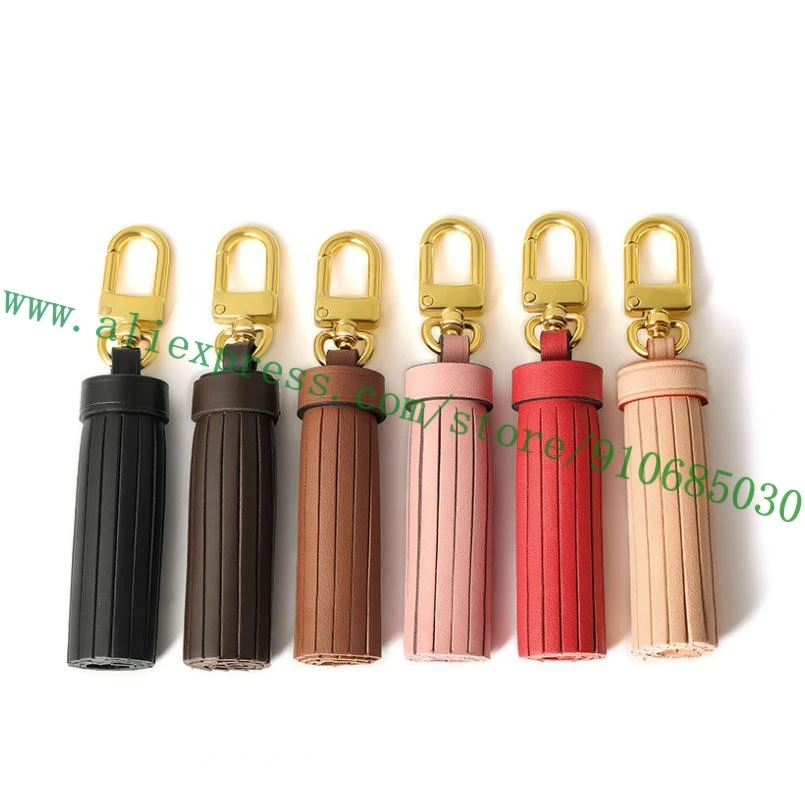 Top Grade Real Cowhide Leather Tassel Bag Charm Women Handbag Decoration Hanging Key Holder Purse Ornament 6 Colors