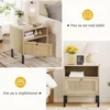 Natural Rattan Nightstand Set of 2, End Table,Boho Bedside Table with 1 Hand Made Decorated Door for Living Room, Bedroom 5