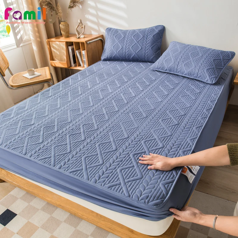ThickCottonPaddedMattressProtectiveCoverNonslipBedspreadBed