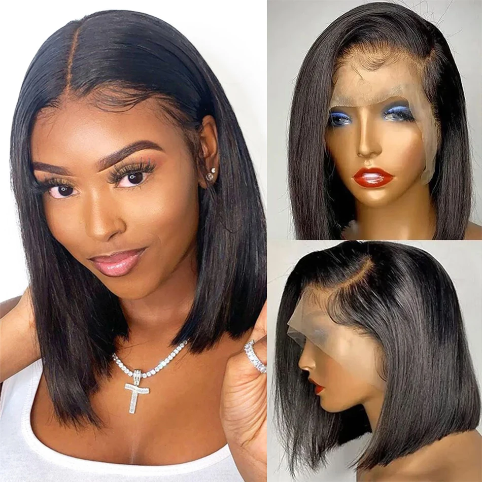 

12A Straight Bob Human Hair Wigs Transparent 13x4 Lace Front Human Hair Short Bone Straight 4x4 Lace Closure Wig For Women