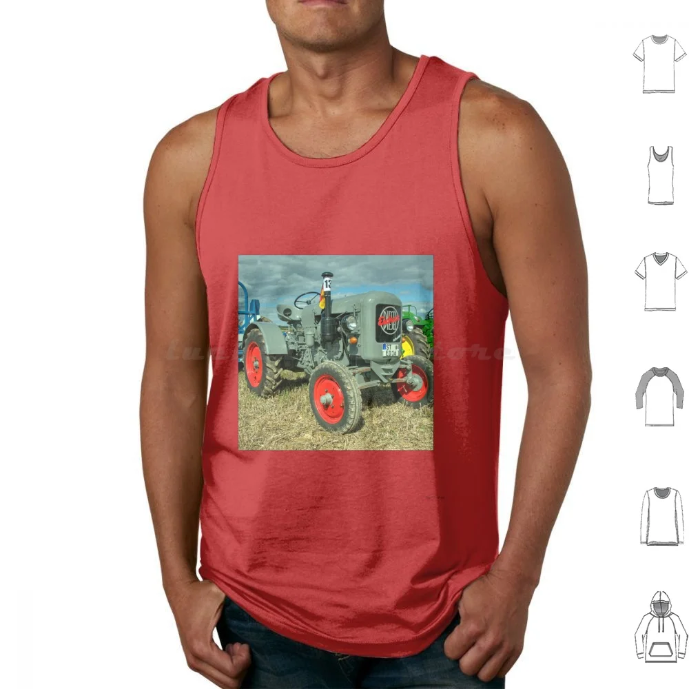 Eicher Tractor Tank Tops Print Cotton Eicher Vintage Classic Tractor Grey Red Machine Farm Machinery Farming Cameron Steam
