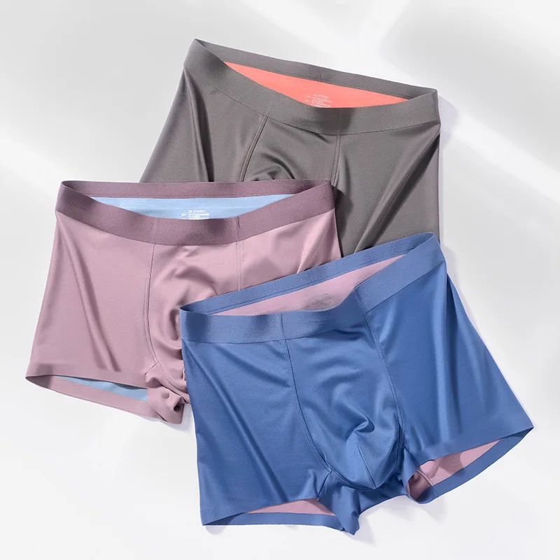 

100S Men's Panties Boxer Shorts Double-sided Modal Mid-waist Seamless Mulberry Silk Crotch Antibacterial Underwear Underpants