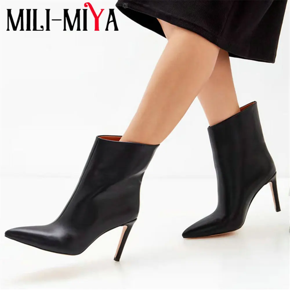 

MILI-MIYA New Arrival Sexy Super High Thin Heels Women Microfiber Ankle Boots Pointed Toe Plus Size 35-43 Handmade For Ladies