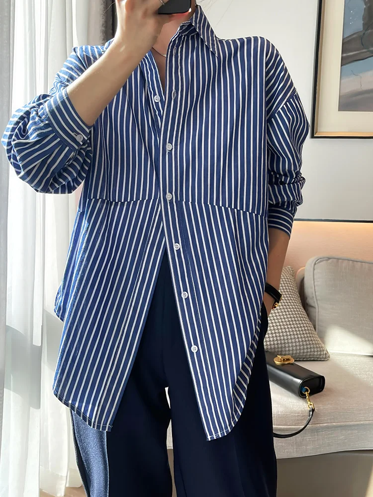 売れ筋商品|||ドライコーン シャツ レディース トップス ZYLORA - Blouse - blue Women Striped Shirt Long Sleeve Blouse Tops at Amazon
