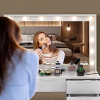 Большой туалетный столик с зеркалом и табуреткой, Блюдовый столик со светодиодной подсветкой, косметический столик с 4 ящиками, столешница из закаленного стекла — изображение 3