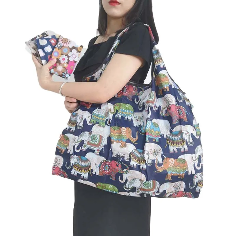 대용량 옥스포드 토트 접이식 친환경 쇼핑백, 큰 해변 가방 재사용 가능한 나일론 접이식 가방 슈퍼마켓 식료품 가방