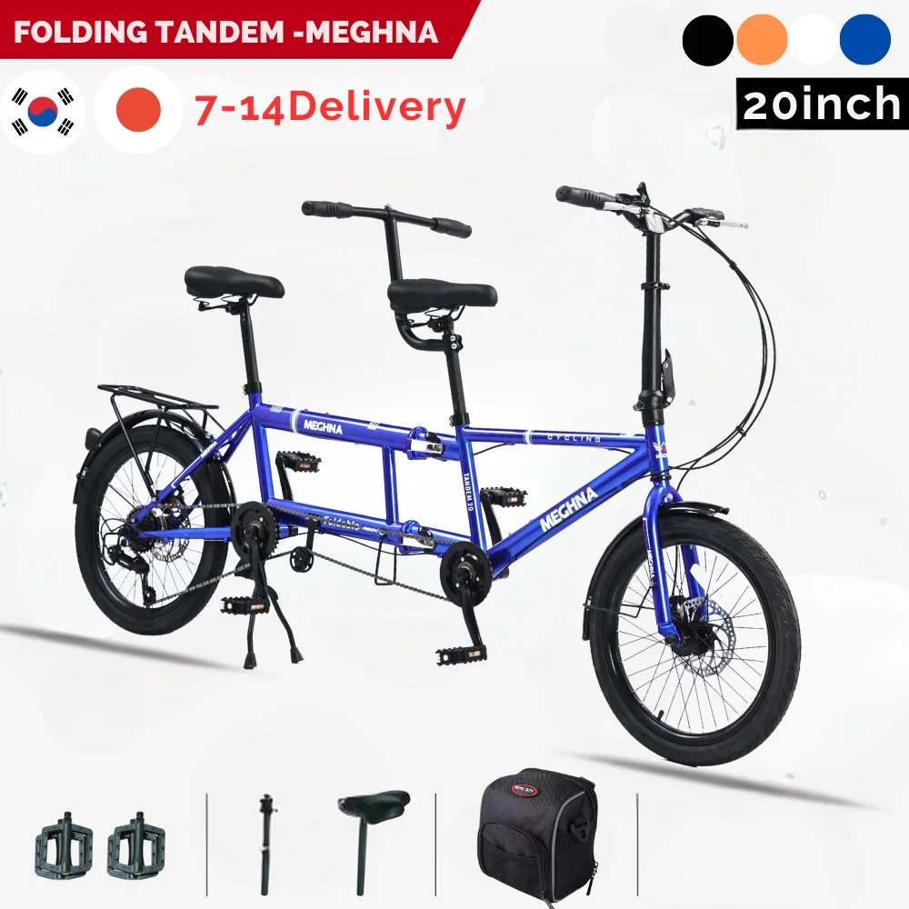 20 Pollici Meghna Foldingtandem Bike City Tandem Bicycle, Adult Beach Cruiser Shimano 7 Velocità Pieghevole Mtb 2 Persone Bici