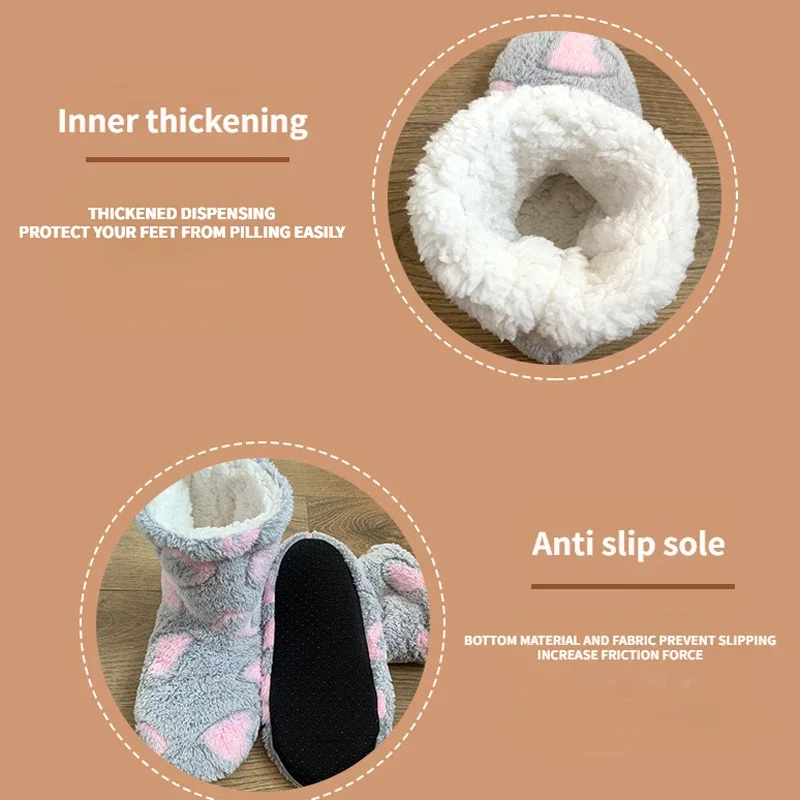 Winter Home Slipper Boot Women Heart Love Non Slip Warm Children Fleece Soft Indoor Plush Cotton Female Floor Shoes House Men