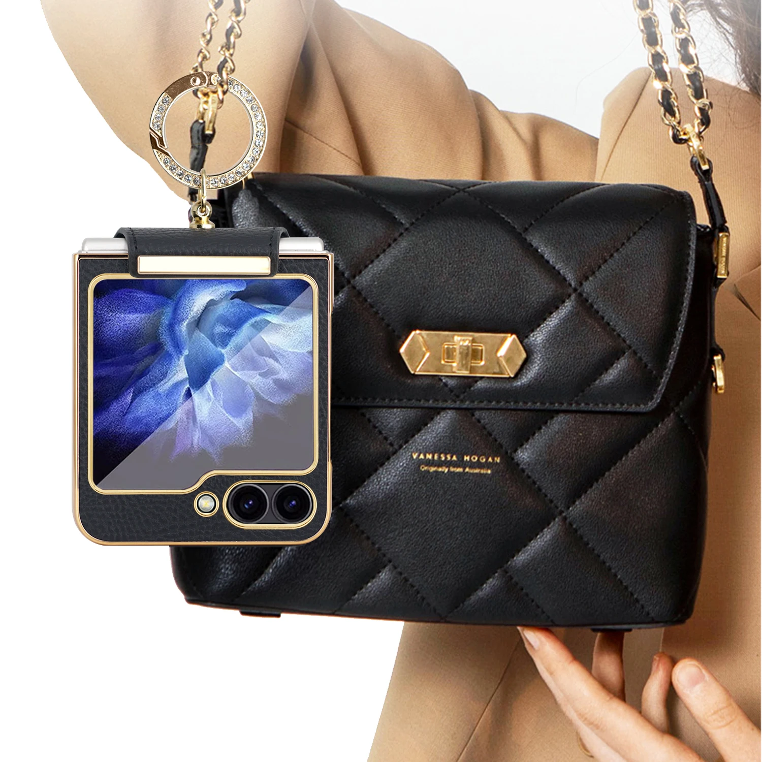 Luxurious Purple PU Leather Case with Finger Ring and Front Screen Protector