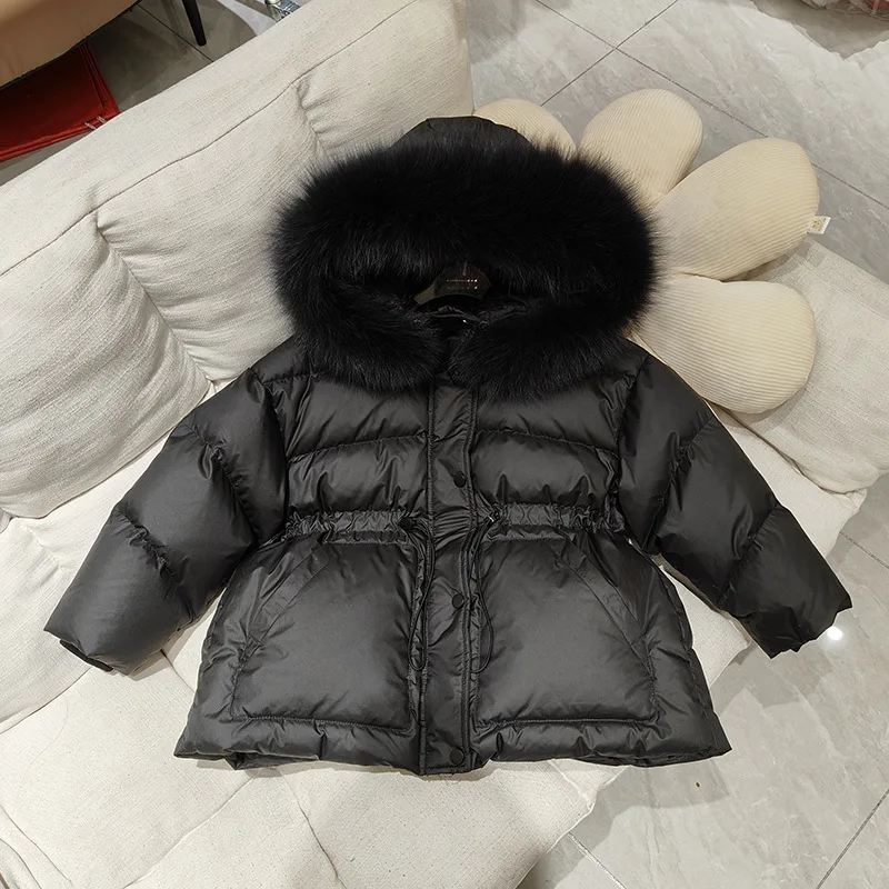 Girls' down padded jacket Korean version padded jacket baby medium long medium sized children's casual hooded new