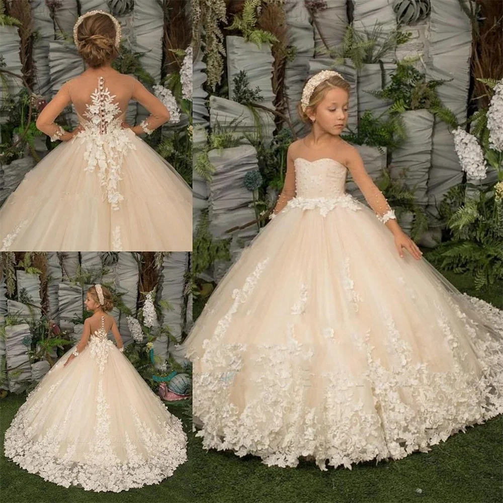 Flower Girl Dresses Lace Floral Appliques Wedding Ball Gown Flower Girl Dresses