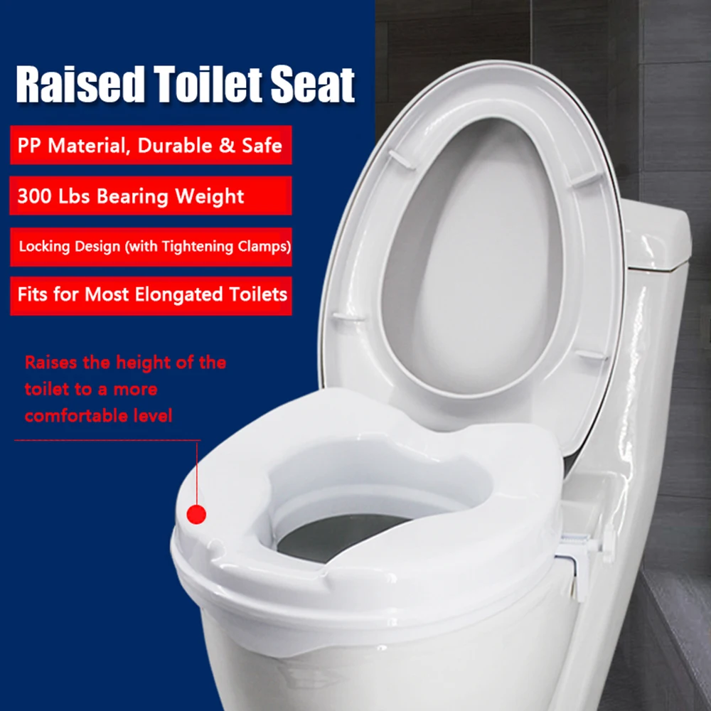 Raised Toilet Seat with Lid 2-6 inches 300 Lbs Heavy Duty Elevated Tightening Clamps