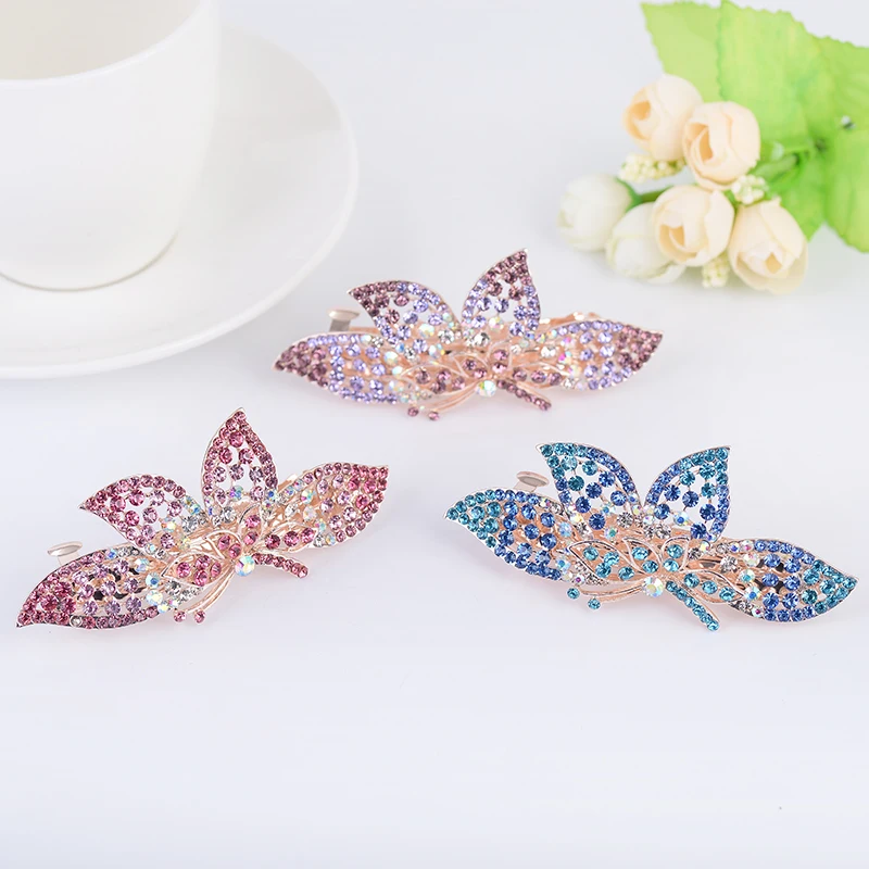 EASYA Red Purple Blue Crystal Butterfly Hairpins Barrettes New Fashion Women Girls Hair Clips Accessories y2k Jewelry Gift
