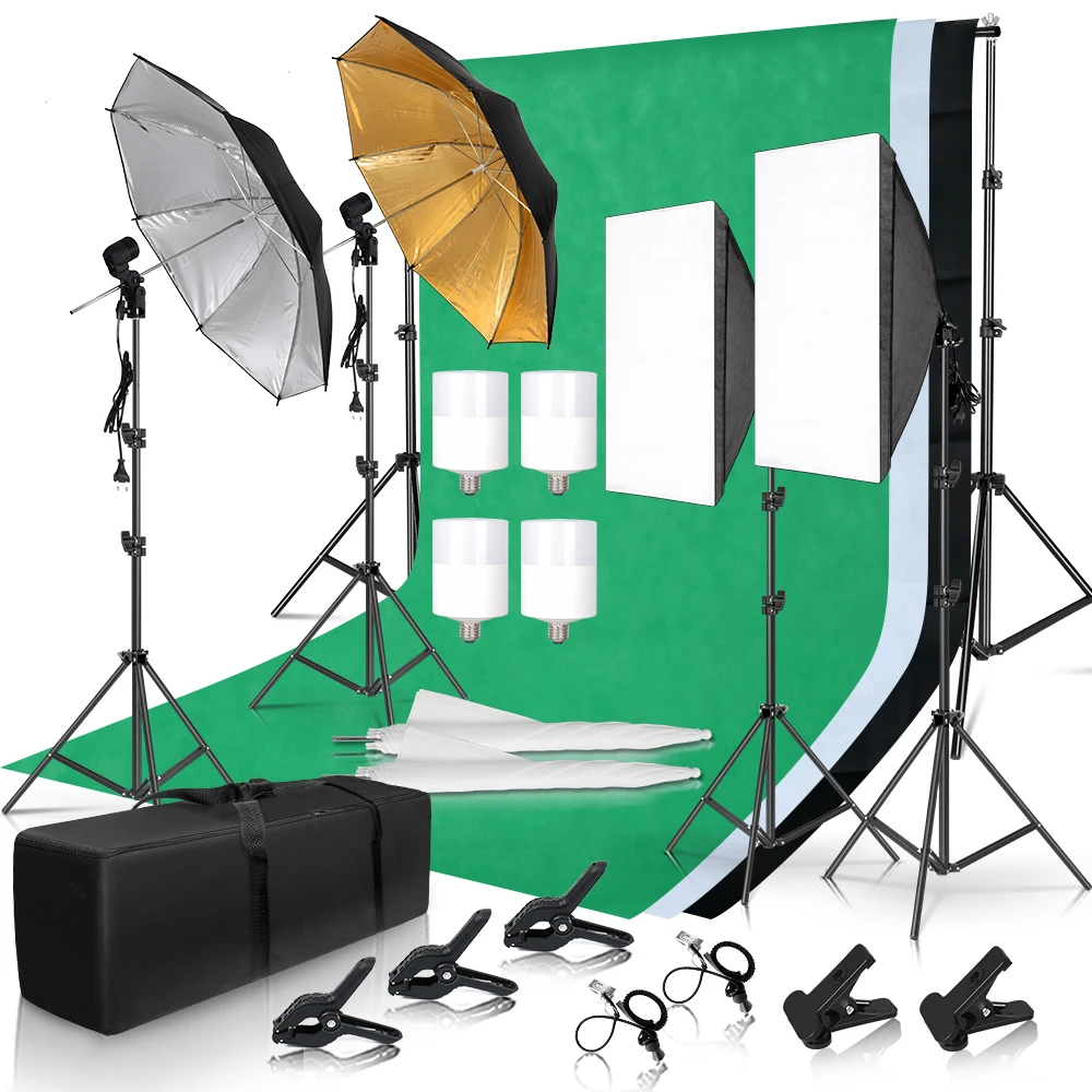 S54a2dd566b69429eb1d326925a9e9f1d6 Photography Photo Studio Softbox Lighting Kit With 2x3M Backdrop Frame 4 Pcs, 2M Tripod Stand 2 Pcs Soft Box Reflector 4 Umbrella Mallzona