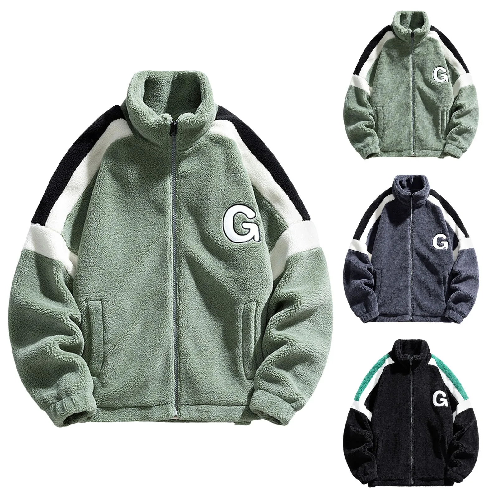 

Мужская куртка в стиле пэчворк, верхняя одежда, флисовая Тедди с воротником-стойкой, зимняя куртка, куртка от пота на молнии, мужские дождевые куртки