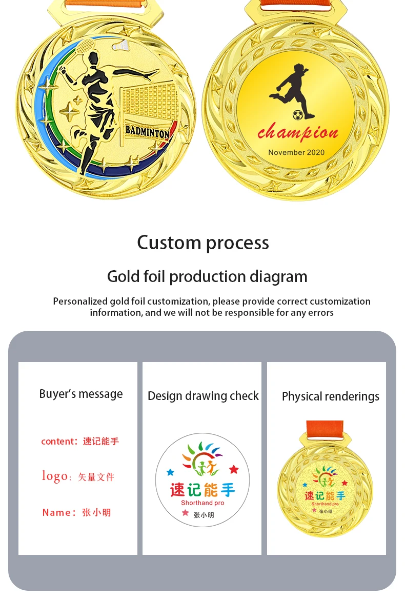 Description Picture 6 of item7cm 100g Badminton Medal High-quality Badges Souvenirs School Sports Match Gold Silver Bronze Metal Medals Trophy Free Print