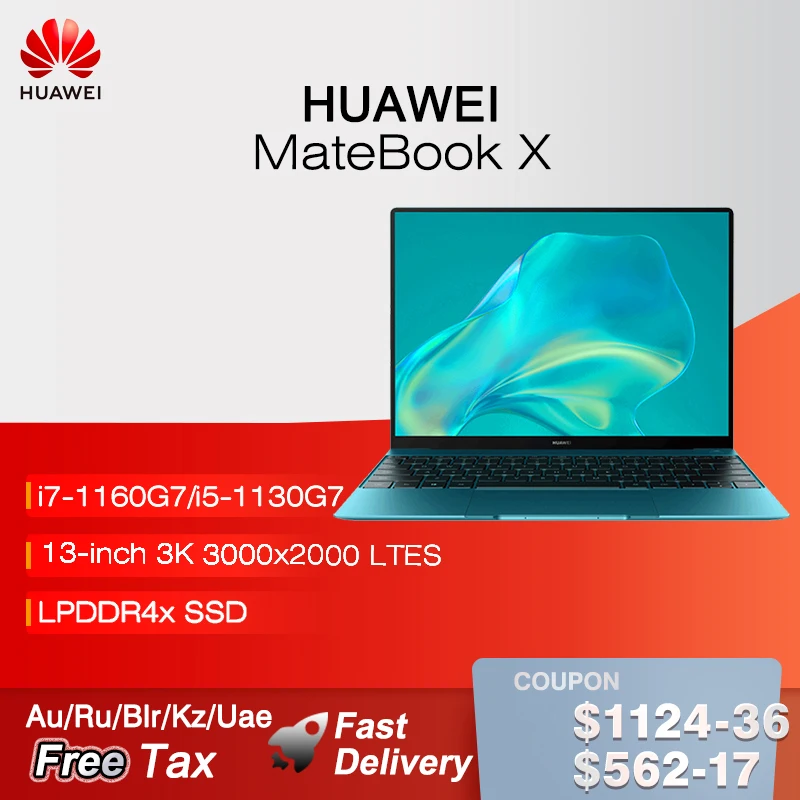 2022 화웨이 메이트북 X 13 인치 노트북, i5-1130G7 i7-1160G7, 8GB, 16GB, 512GB 노트북, 3.1k 터치스크린 넷북, 아이리스 Xe 그래픽 SSD