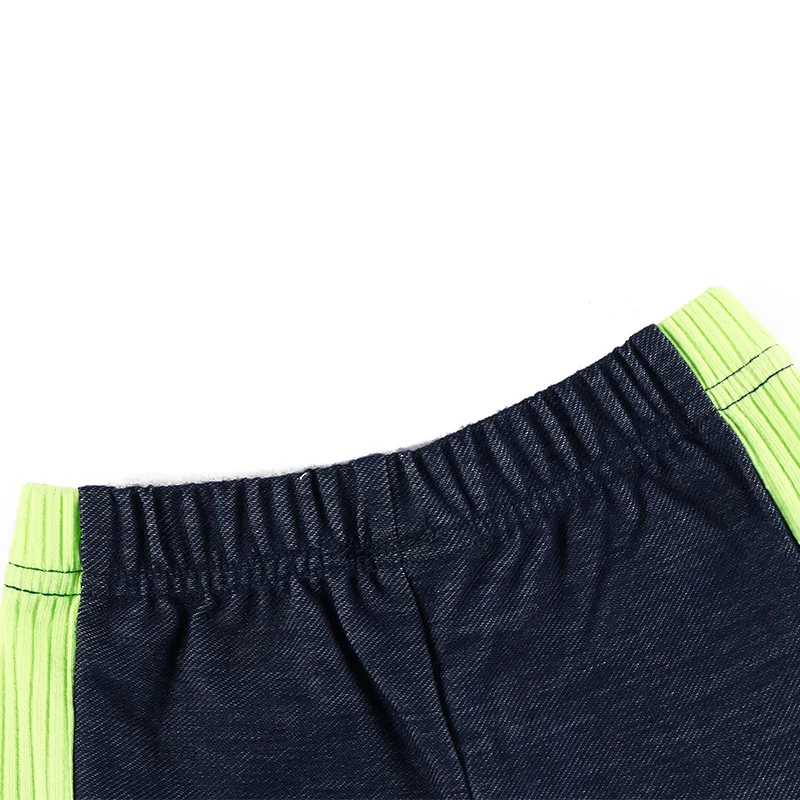 Jungen kurze Leggings Sommer elastische Taille neongrün Seiten panel Kind Sommerkleid ung Chilidren Shorts für Jungen und Mädchen Denim blau – Detail 7