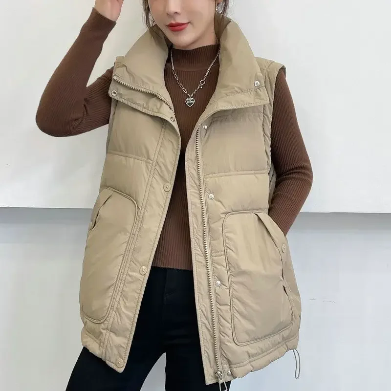 New Down Cotton Vest Women's Sleeveless Cardigan Autumn Winter Puffer Jacket Oversize Coats Loose Korean Fashion