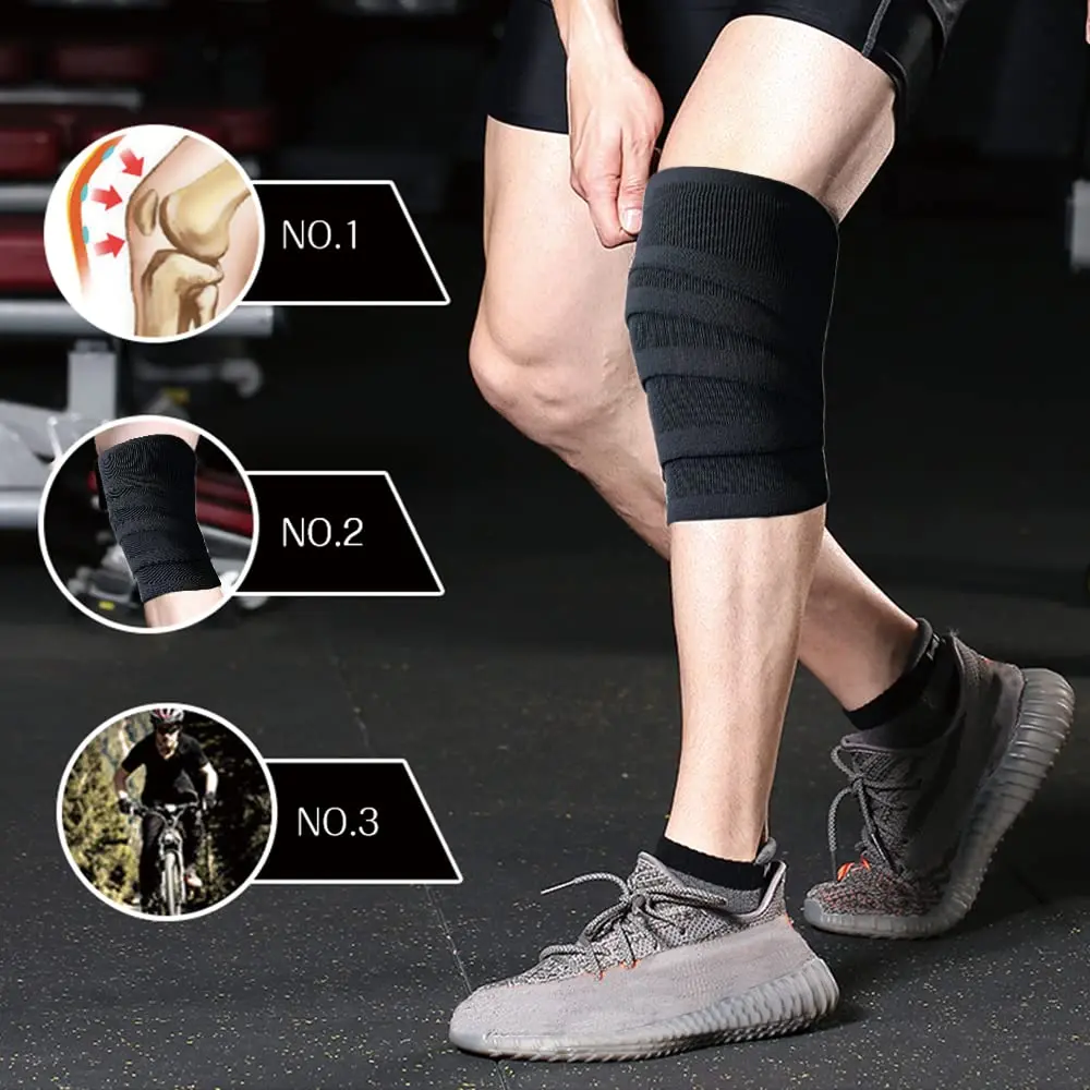 1 Pair Stiff Weightlifting Knee Wrap 2.5 Meters