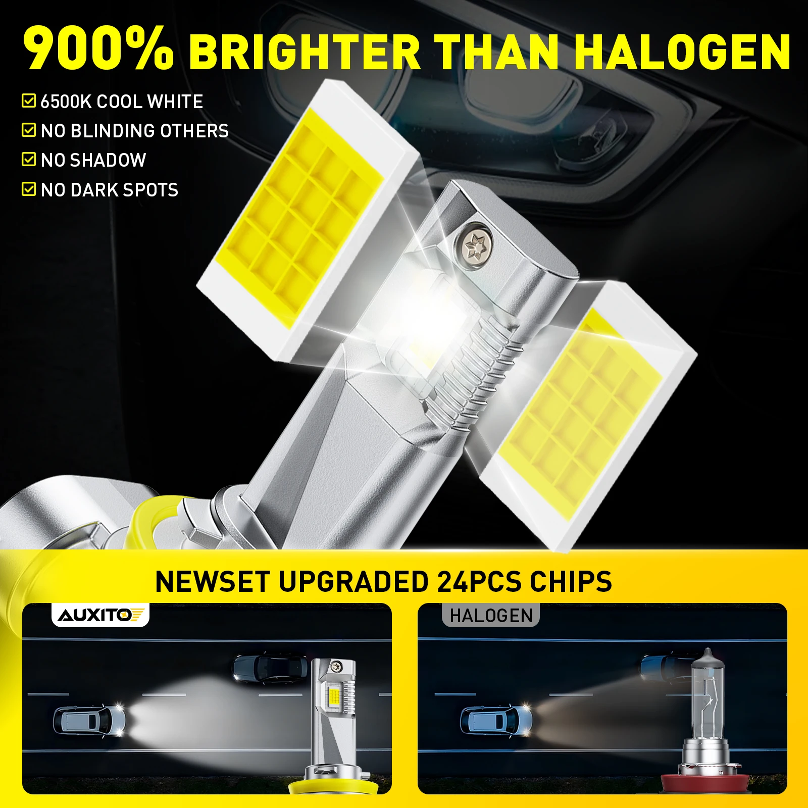 AUXITO 2개입 12000LM H11 H8 LED 안개등 6500K 백색 H16(JP) 9005 HB3 9006 HB4 LED 헤드라이트 전구 자동차 DRL 주행등 팬리스