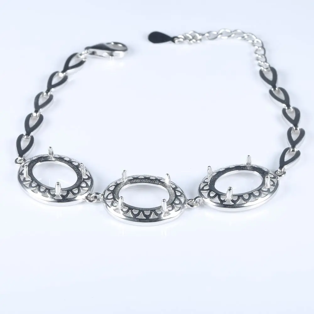 

925 Sterling Silver Women Chain Link Semi Mount Bracelet 10x14mm Oval Cabochon Engagement Jewelry Setting Wholesale