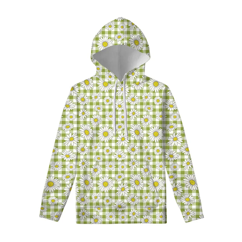 Sudadera con capucha con estampado 3D de flores de margaritas para hombres y mujeres, sudadera con capucha de manga larga de gran tamaño para primavera y otoño, camisetas informales