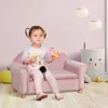 Ergonomic Foam Kids Sofa with Inner Toy Storage Chest, Velvet Kids Couch with Soft Arms, Children's Lounge Furniture, Pink 1