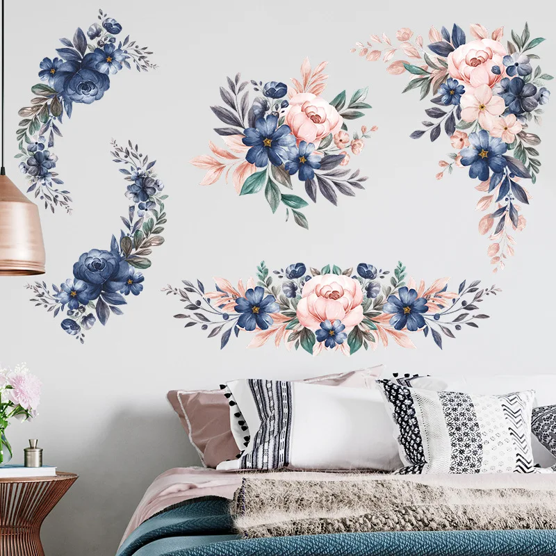 

Elegant And Exquisite Floral Art Decoration In Pink And Blue With Floral And Floral Patterns On The Wall PVC Self-Adhesive Desig