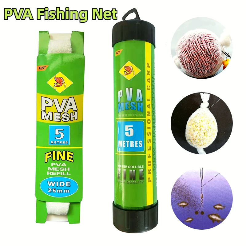 Fishing Net 1PC 5M Water Dissolving PVA Narrow Mesh Tube Net Carp Fishing Net Lures Refill Plunger Bar Tackle Fishing Accessories Trap