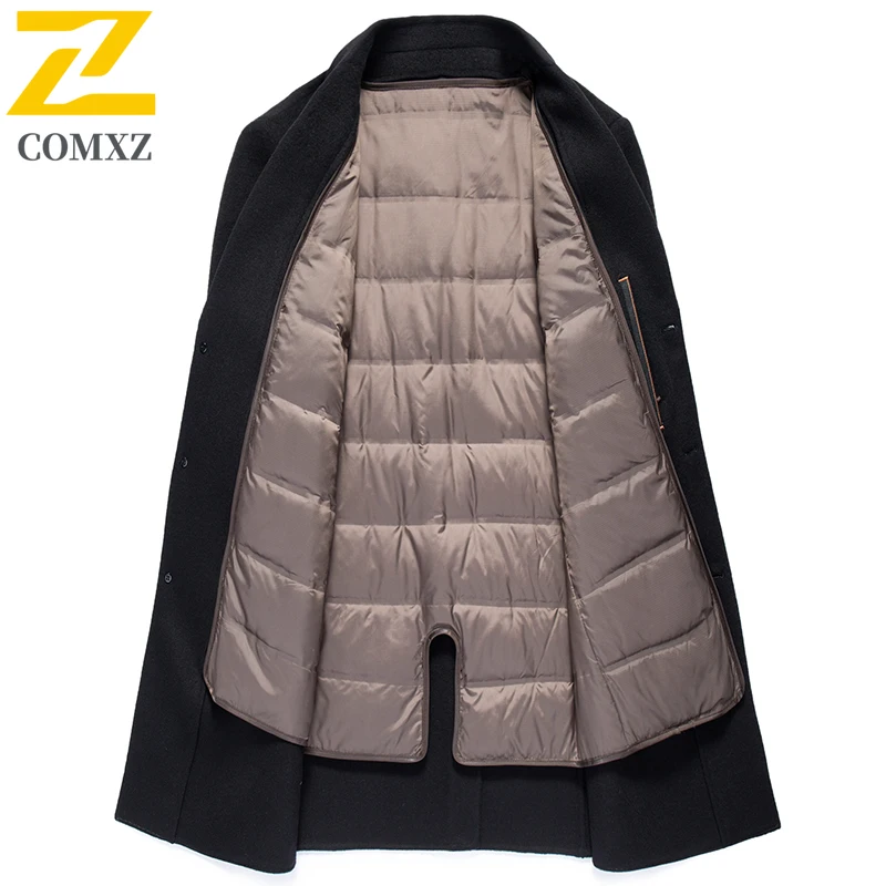 COMXZ Men Wool Blends Coat Mid Length Removable Liner Business Golf Trench Coat Office Banquet Light Luxury High End Wool Jacket
