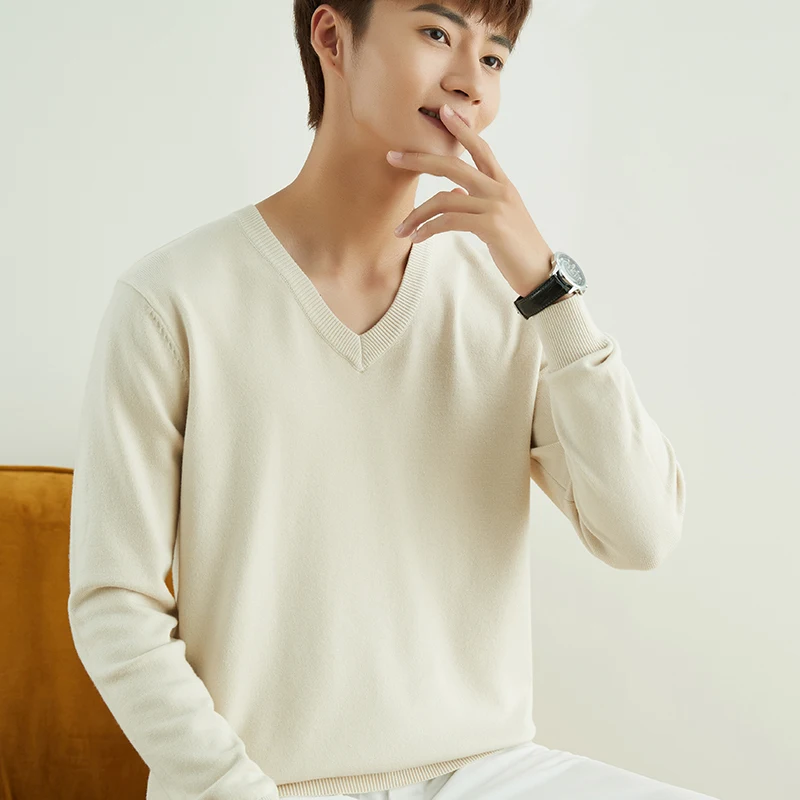 Men's New V-neck Warm Solid Color Business Casual Plus Pullover For Autumn/Winter 2022 Calm Atmosphere Soft Breathable Sweater