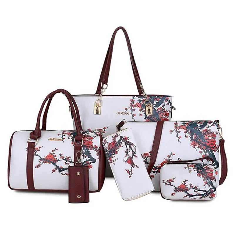 

Chinese Style Floral Printing Women Handbags Shoulder Bags Set Female Practical Composite Bag 6 Piece Set Designer Brand Bolsa