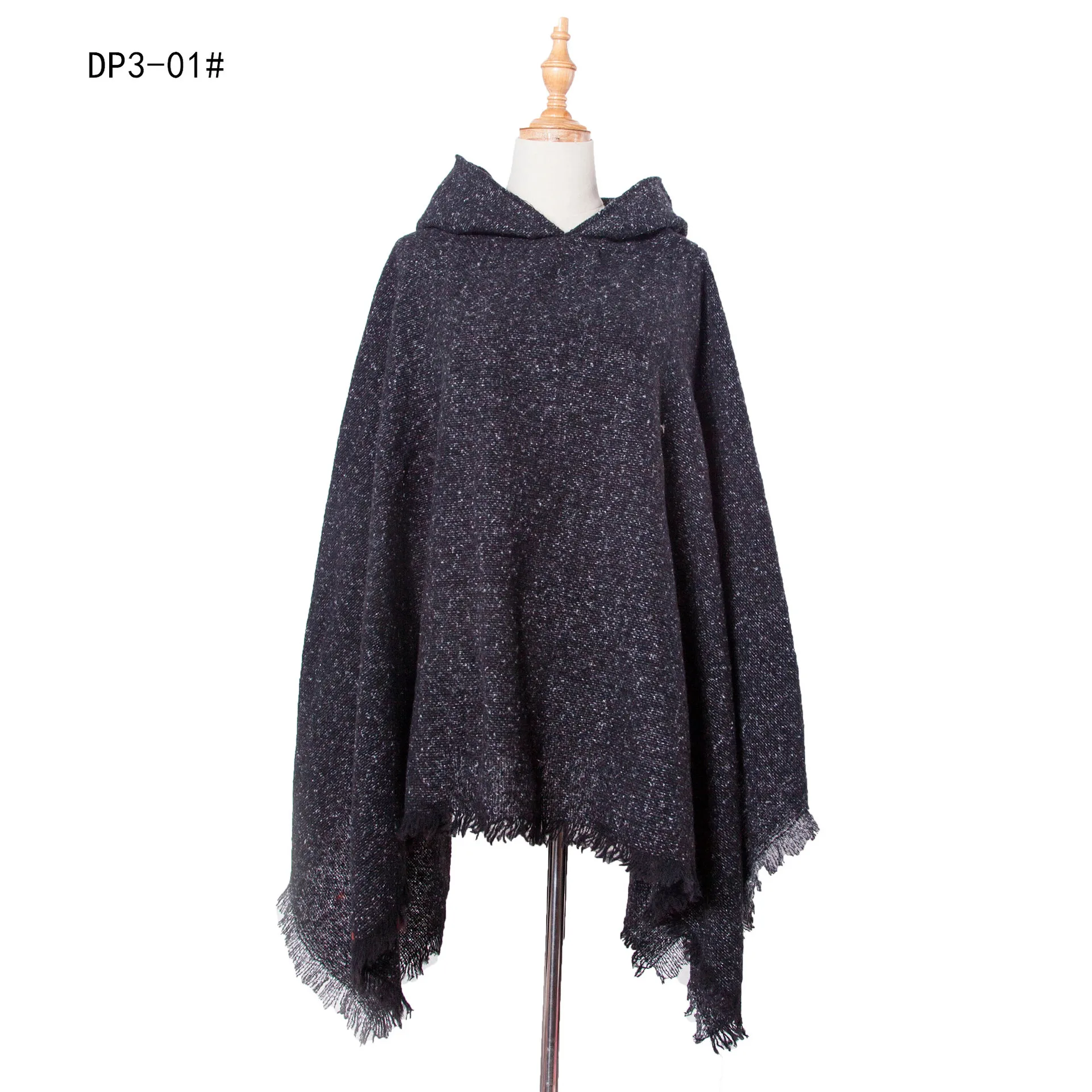 Autumn Winter New Loop Yarn Hooded Pullover Tourism Solid Color Cape Women Fashion Street Poncho Lady Capes Black Cloaks tibet princess horse race robe litang street life noble tibetan clothing ethnic minority tibet tourism holidays costume