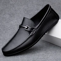 Men Casual Genuine Leather Shoes Spring Summer Men Flat Walking Loafers Black Brown Man Luxury Slip on Boat Business Shoes 38-46 2