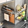 Wall-Mounted Kitchen Storage Rack Multifunctional Spice Shelf Wall Shelf  Hanging Hook Rack Condimenters Organizers Holder 2