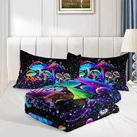 3PC Mushroom & Butterfly Psychedelic Comforter Set Glow-in-the-Dark Duvet with 2 Pillowcases for Bedroom Forest Theme 4