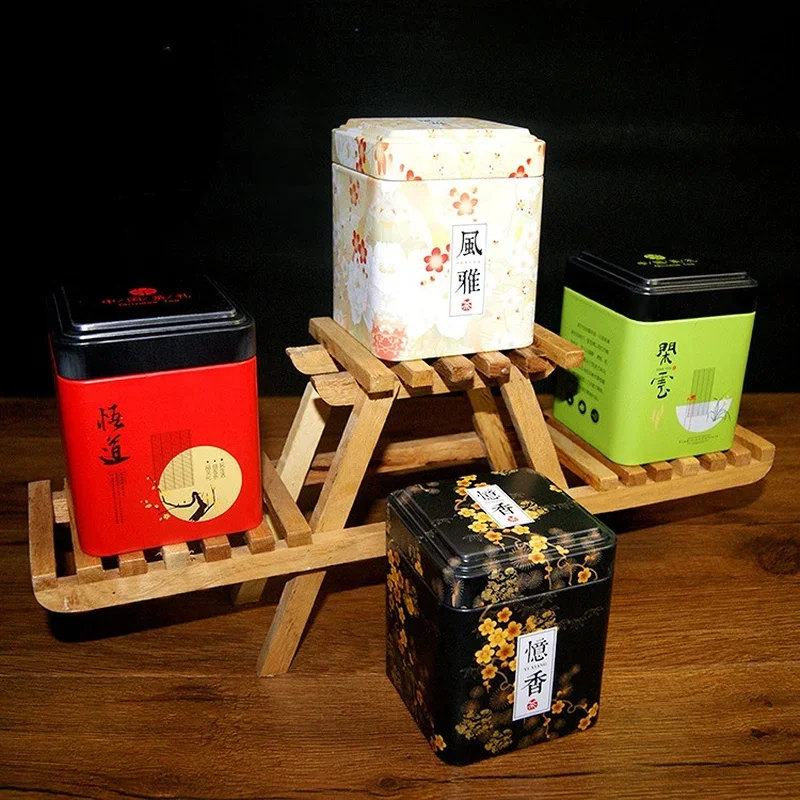 Tea Canister Tea Sealed Box Kitchen Storage Container Jar Tin Square Can Candy Iron Canister Vintage Tea Box tea tin box tea canister