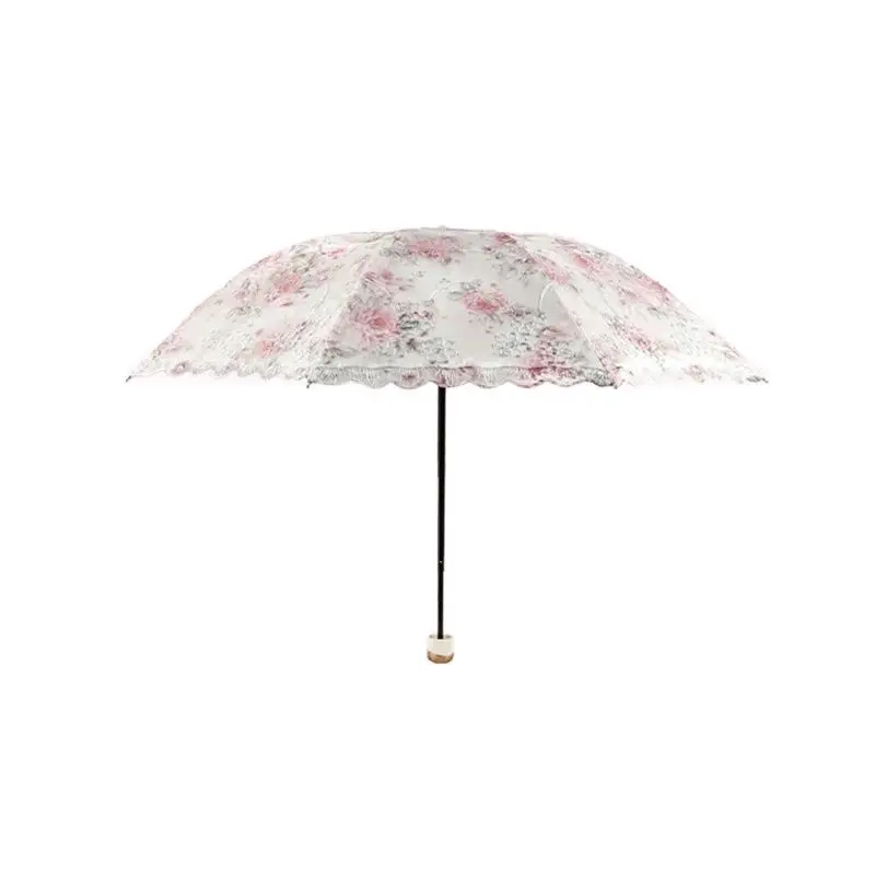 Mini Umbrella Folding Umbrella Automatic Umbrella Mini Sun Umbrella Sun Umbrella Automatic Sun Umbrella Windproof Umbrella Manual Umbrella Japanese Umbrella Paper Umbrella Sunshade Lace Double-layer Sunscreen Double 8 Skeleton Three-fold