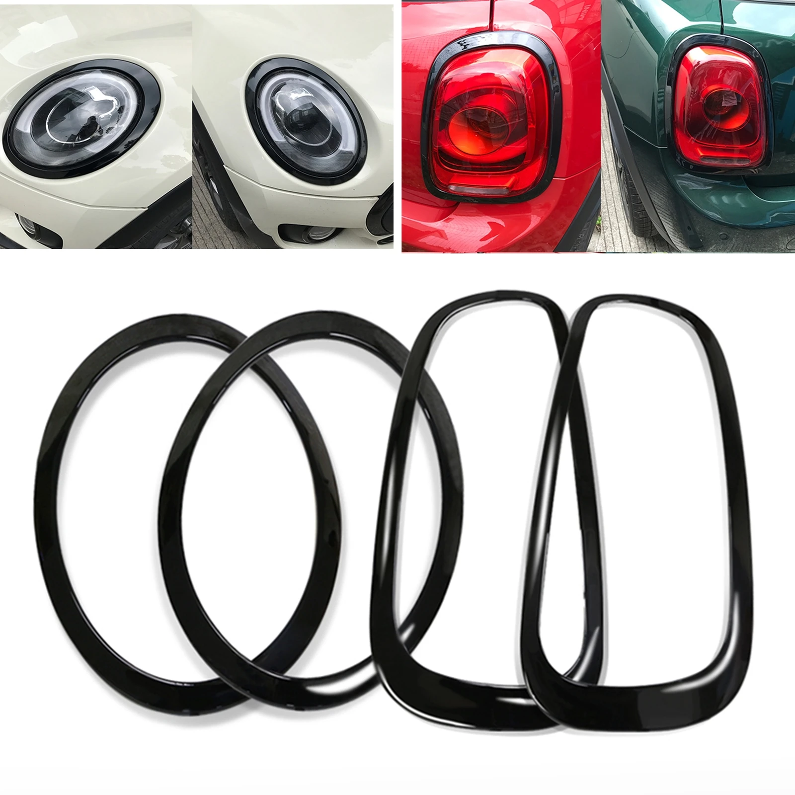 

Gloss Black Front Head Light+Rear Lamp Cover Frame Trim Headlight Headlamp Taillight Strip For Mini Cooper F55 F56 F57 2014-2021