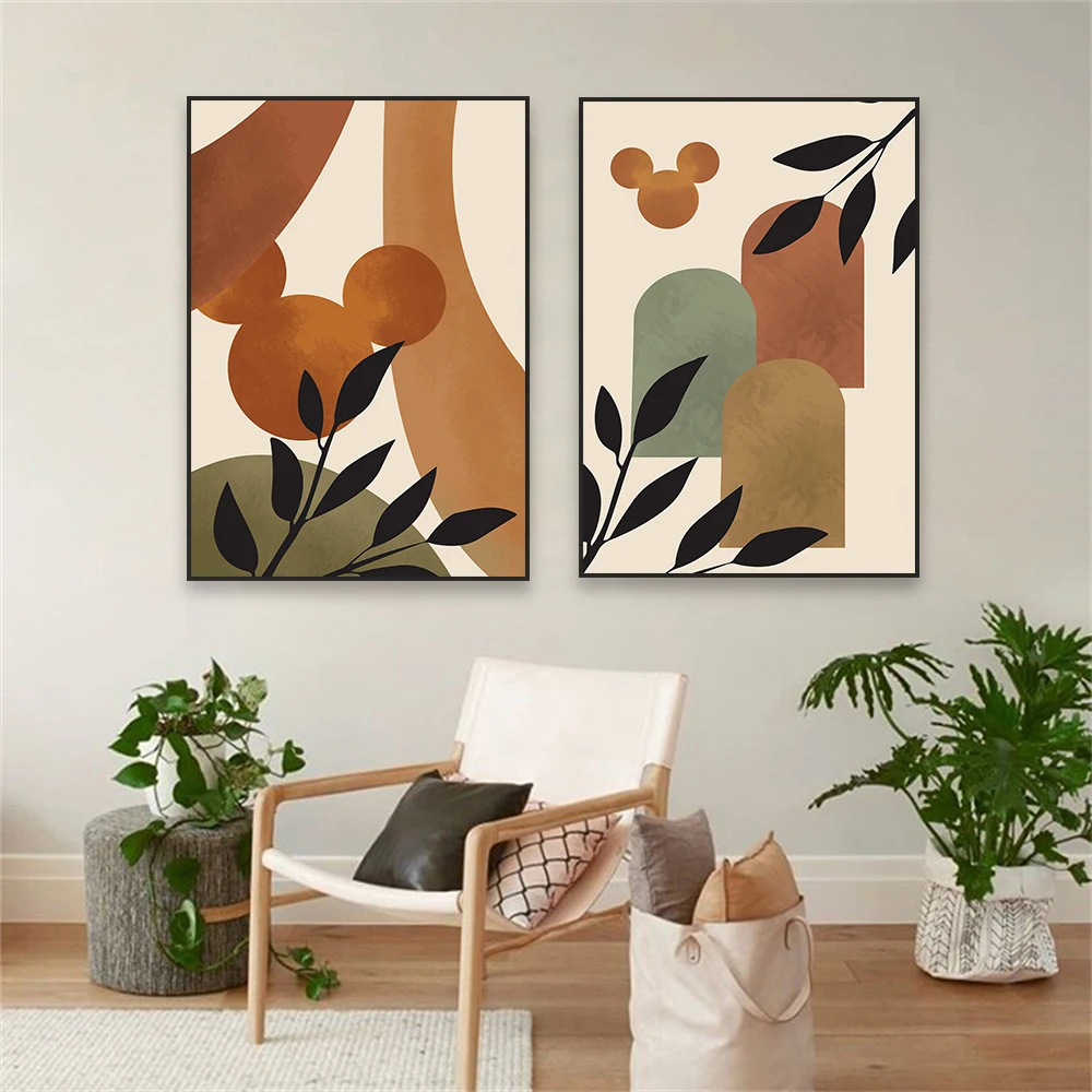 Mickey Mouse Art Poster Boho Abstract Cartoon Canvas Painting Minimalist Wall Art Prints Kids Room Nursery Decoration