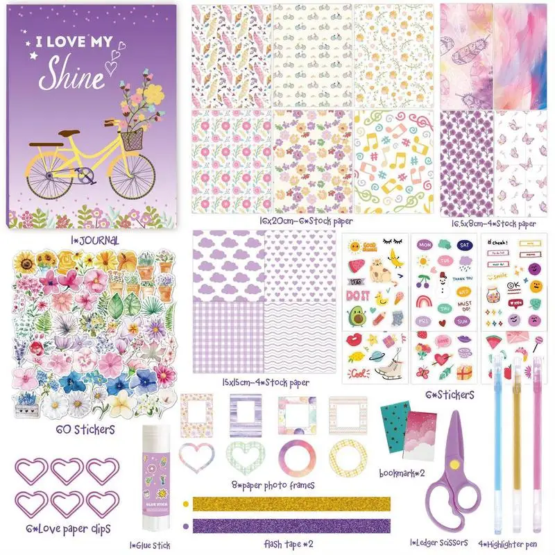 Girls Diary Scrapbook Kids Scrapbook Kit Cute Art & Crafts Kits For Tween Teenage Kids A6 For 6-14 Year Old Girl Birthday