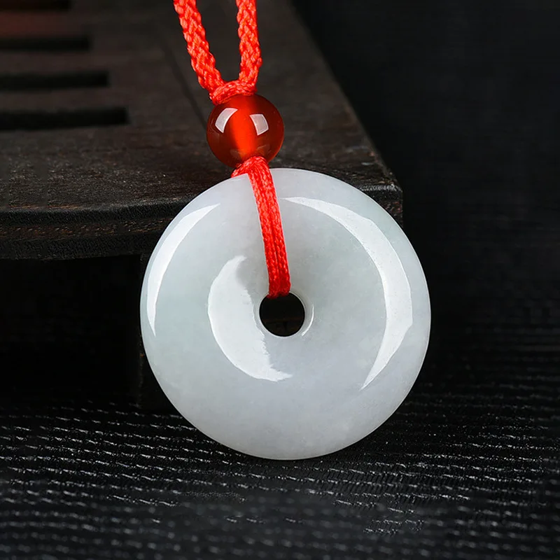 

Natural Antique style Jade Safety Buckle Pendant Rope Chain Necklace For Man and Women Fengshui Geomantic Amulet Talisman