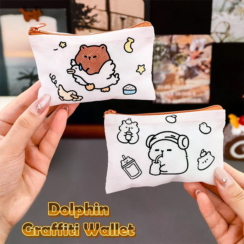 5Pcs Cute Cartoon Capybara Painting Graffiti Coin Bag Pencil Storage Bag Non-woven Painting Pen Bag Kid DIY Art Toys