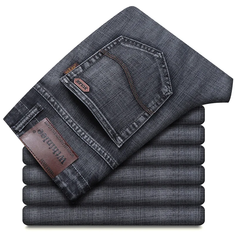 Denim Jeans For Men's Trendy Casual Versatile Elastic Korea Slim Straight