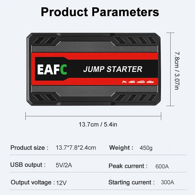 EAFC Car Jump Starter Power Bank Car Battery Starter 600A12V Auto Starting Device with LED Light For Auto Battery Booster Buster 6
