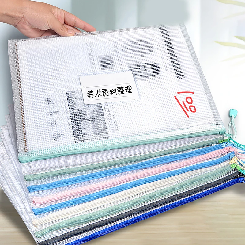 

5Pcs Plastic Zipper Bag A4 Size Zipper Mesh Bag Finishing Bag Mesh Zipper Bag For School Office Family Travel Storage Bag