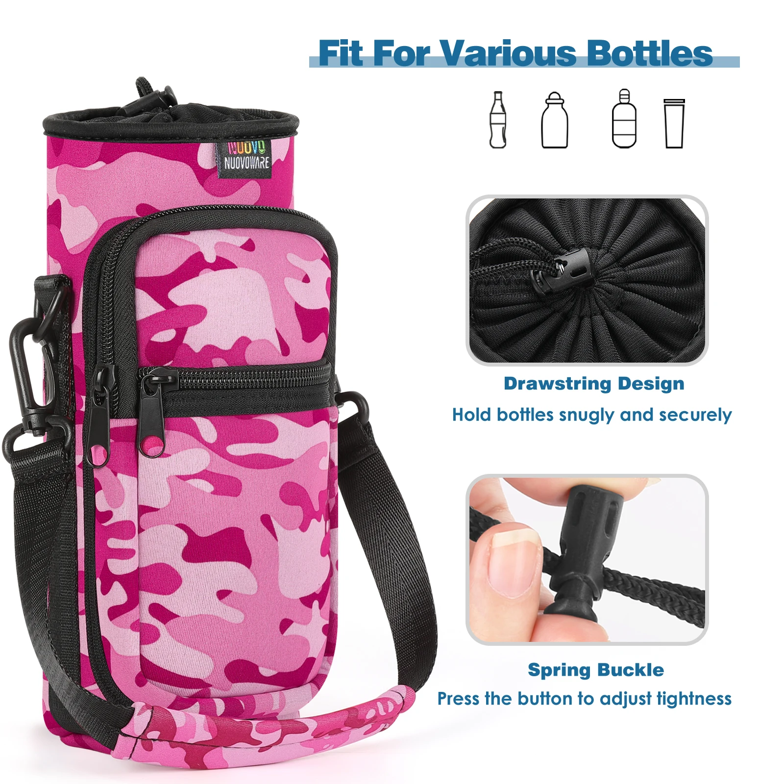 Portable Water Bottle Carrier Bag with Adjustable Strap and Dual Pockets